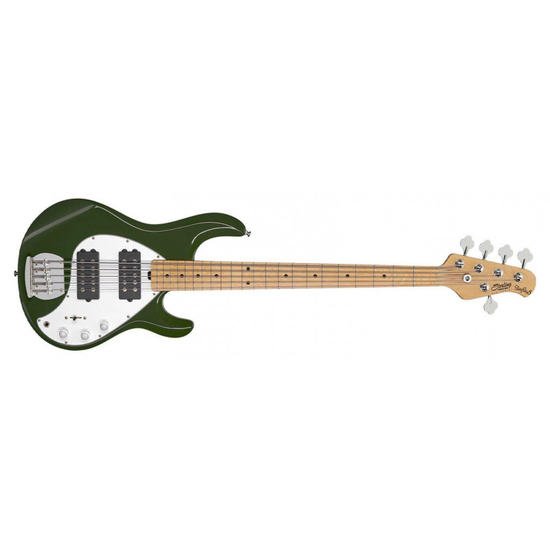 Bajo Eléctrico Sterling StingRay 5 HH con cuerpo de Basswood, configuración Pastillas H-H y acabado Olive.