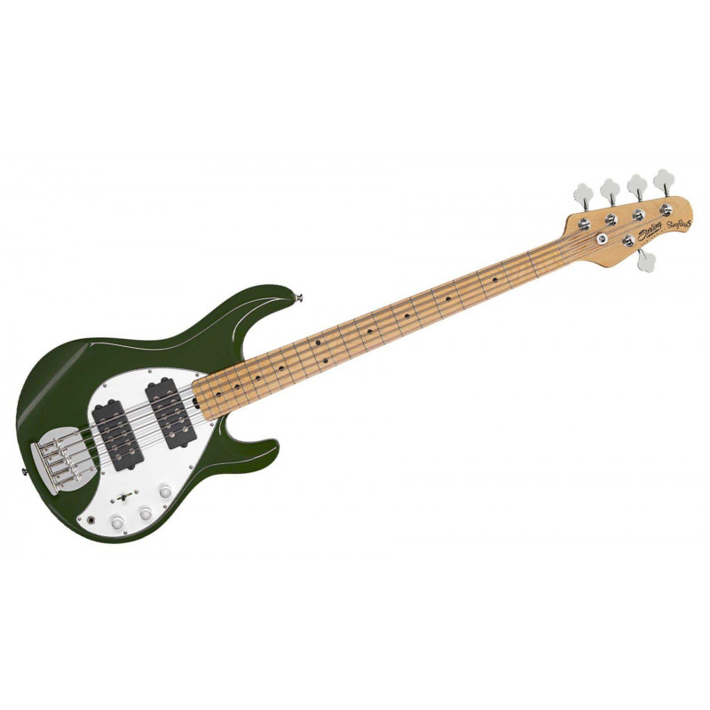 Bajo Eléctrico Sterling StingRay 5 HH con cuerpo de Basswood, configuración Pastillas H-H y acabado Olive.
