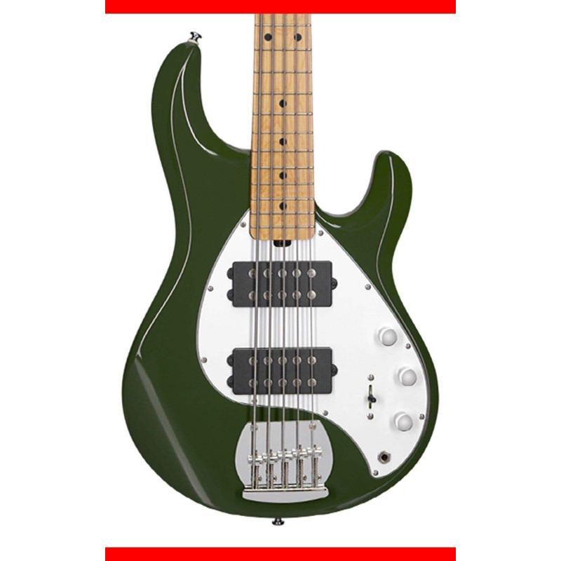 Bajo Eléctrico Sterling StingRay 5 HH con cuerpo de Basswood, configuración Pastillas H-H y acabado Olive.
