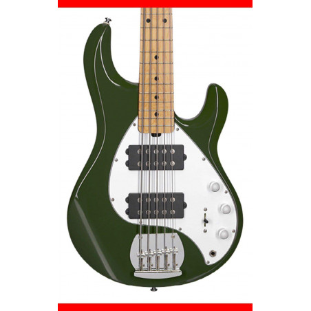 Bajo Eléctrico Sterling StingRay 5 HH con cuerpo de Basswood, configuración Pastillas H-H y acabado Olive.
