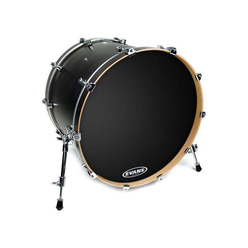 Parche Bombo EQ3 Evans Black 20" BD20RB-NP, Resonante , Ering, Sin orificio externo.