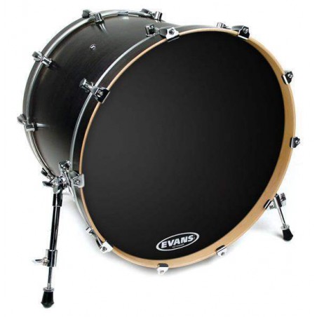 Parche Bombo EQ3 Evans Black 20" BD20RB-NP, Resonante , Ering, Sin orificio externo.