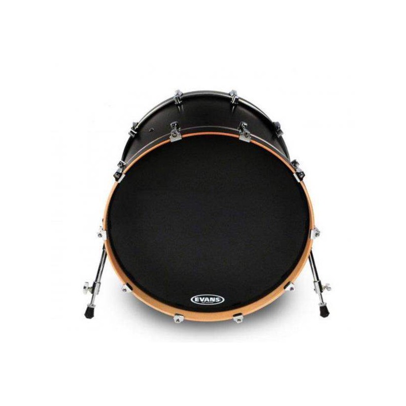 Parche Bombo EQ3 Evans Black 20" BD20RB-NP, Resonante , Ering, Sin orificio externo.