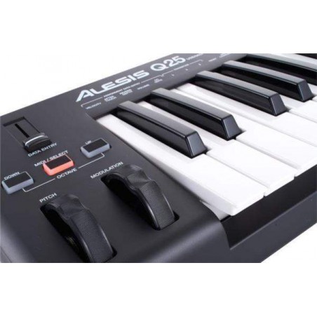 Teclado Controlador ALESIS Q25 USB-Midi, 25 Teclas Sensibles, USB/MIDI y puertos MIDI tradicionales para Mac o PC Teclado Controlador ALESIS Q25 USB-Midi, 25 Teclas Sensibles, USB/MIDI y puertos MIDI tradicionales para Mac o PC