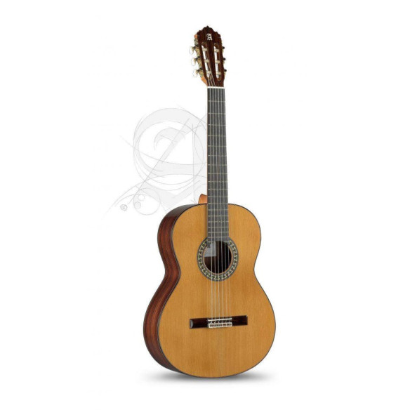 Guitarra Clásica Alhambra 5P de la serie Conservatorio con tapa de cedro macizo y aros y fondo de Palosanto de India.