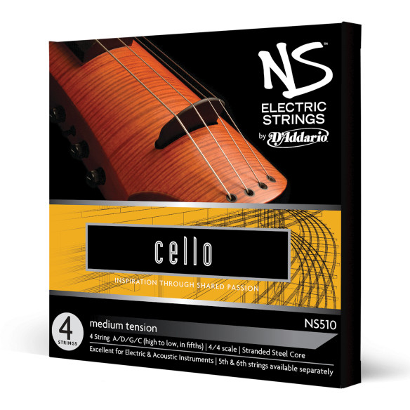 Juego de cuerdas para violoncello eléctrico D'Addario NS115, Escala 4/4, Tensión Media. Juego de cuerdas para violoncello eléctrico D'Addario NS115, Escala 4/4, Tensión Media.