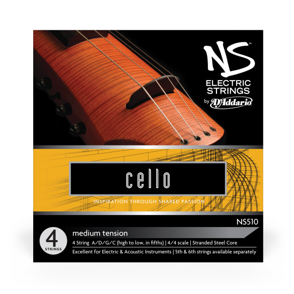 Juego de cuerdas para violoncello eléctrico D'Addario NS115, Escala 4/4, Tensión Media. Juego de cuerdas para violoncello eléctrico D'Addario NS115, Escala 4/4, Tensión Media.