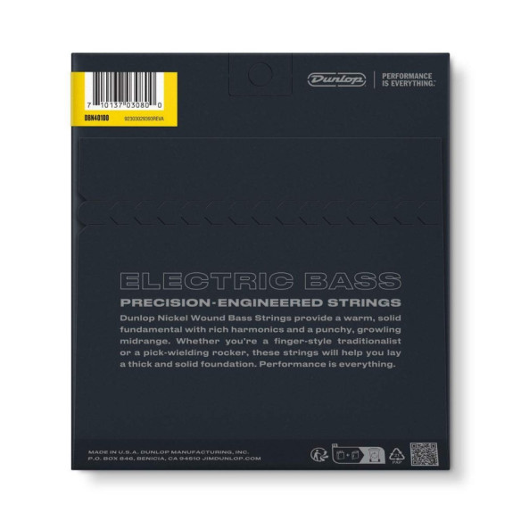 Comprar Juego de cuerdas para Bajo Eléctrico Nickel Dunlop DBN40100 Light 40-100. Calibre Light 40-60-80-100.