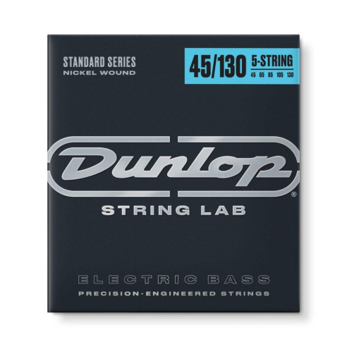 Juego de cuerdas para Bajo Eléctrico de 5 Cuerdas Nickel Dunlop DBN45130 Medium 45-130. Calibre Medium 45-65-85-105-130.