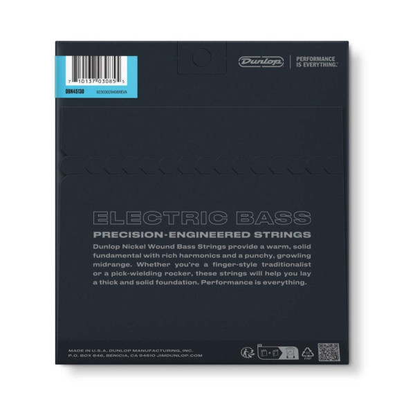 Juego de cuerdas para Bajo Eléctrico de 5 Cuerdas Nickel Dunlop DBN45130 Medium 45-130. Calibre Medium 45-65-85-105-130.