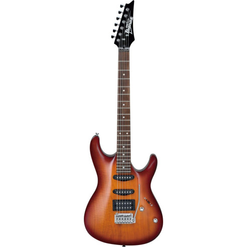 Guitarra eléctrica IBANEZ GSA60-BKN con cuerpo de Okoume, pastillas Infinity y acabado Brown Sunburst.