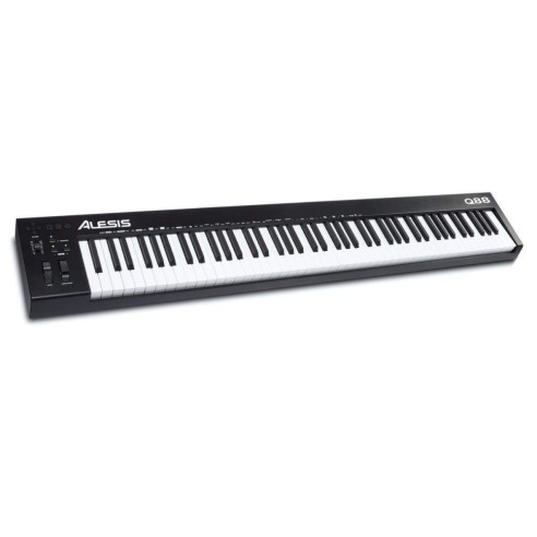 Teclado Controlador MIDI Alesis Q88 MKII con 88 teclas sensibles a la velocidad y de tamaño completo.