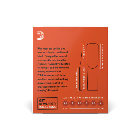 comprar Cañas Saxo soprano D'Addario Rico dureza 1,5, caja de 10 unidades.