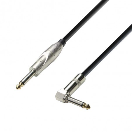 Cable de Instrumento Adam Hall de Jack 6,3 mm mono a Jack 6,3 mm mono acodado 9m de distancia, calidad 3 estrellas.