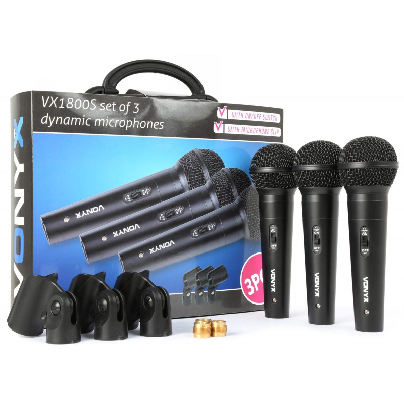Set de 3 Micrófonos Vonyx VX1800S Ideal para uso vocal, conferencias y karaoke