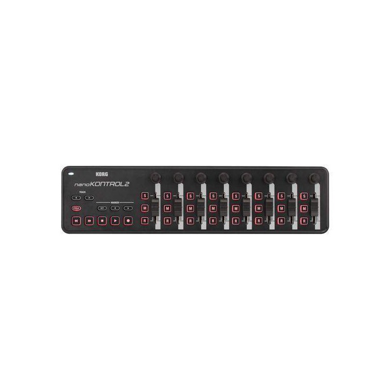 Controlador Korg Nanokontrol 2 Black USB con 9 controladores rotativos, 9 faders y 18 switches.