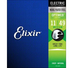 Juego Elixir Optiweb para guitarra eléctrica 11-49 19102 con recubrimiento OptiWeb, Medium, Calibre 11-14-18-28-38-49