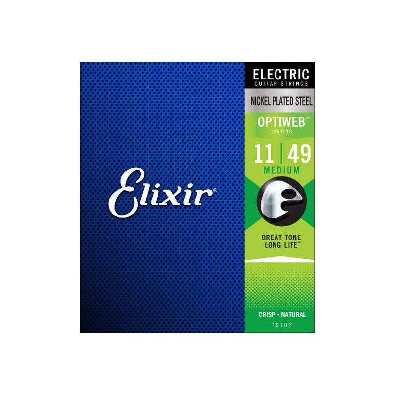 Juego Elixir Optiweb para guitarra eléctrica 11-49 19102 con recubrimiento OptiWeb, Medium, Calibre 11-14-18-28-38-49