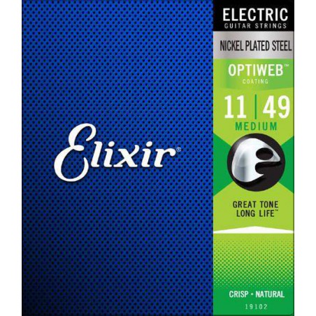Juego Elixir Optiweb para guitarra eléctrica 11-49 19102 con recubrimiento OptiWeb, Medium, Calibre 11-14-18-28-38-49