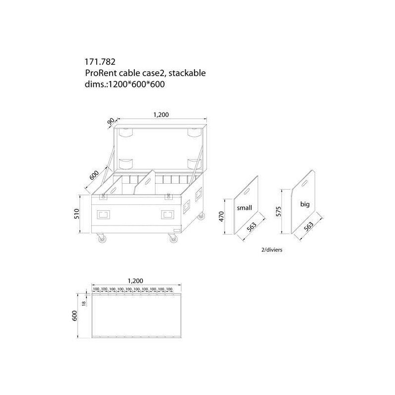 Caja de transporte sólida y con ruedas para cables y todos los acces