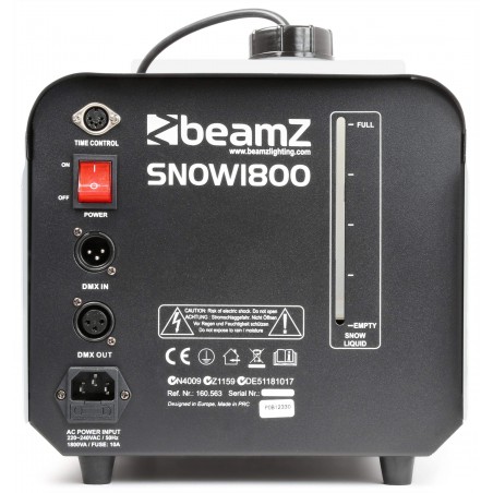 Máquina de nieve BeamZ SNOW1800 de 1800W con efecto copo de nieve para crear un ambiente invernal en cualquier fiesta.