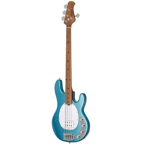 comprar nuevo Bajo eléctrico de 4 cuerdas StingRay by MusicMan RAY34 RM/M en acabado Blue Sparkle con golpeador blanco.