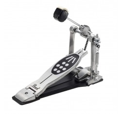 Pedal de Bombo Simple Pearl P-920 Demonator, con levas intercambiables, de transmisión por cadena y con plancha base.