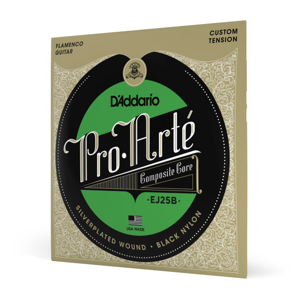 Juego de cuerdas D'Addario EJ-25B Flamenco Pro Arte, con las cuerdas de nylon en color negro. Juego de cuerdas D'Addario EJ-25B Flamenco Pro Arte, con las cuerdas de nylon en color negro.