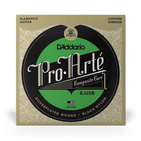Juego de cuerdas D'Addario EJ-25B Flamenco Pro Arte, con las cuerdas de nylon en color negro.