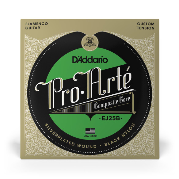 Juego de cuerdas D'Addario EJ-25B Flamenco Pro Arte, con las cuerdas de nylon en color negro. Juego de cuerdas D'Addario EJ-25B Flamenco Pro Arte, con las cuerdas de nylon en color negro.