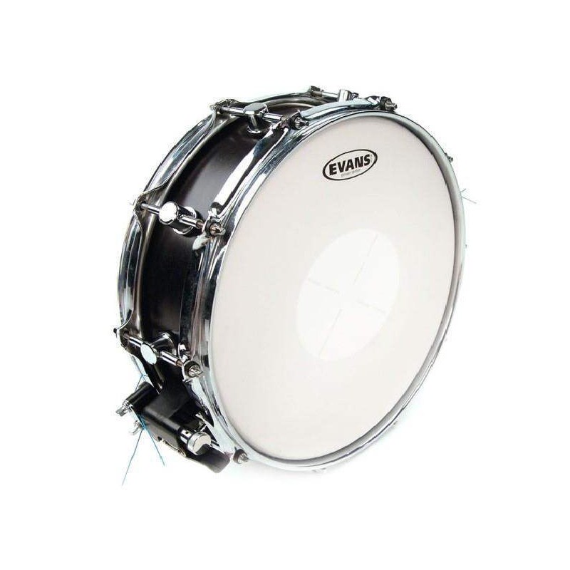 Parche batidor para caja de 14" Evans Power Center B14G1D de 2 capas blanco rugoso y con refuerzo central externo.