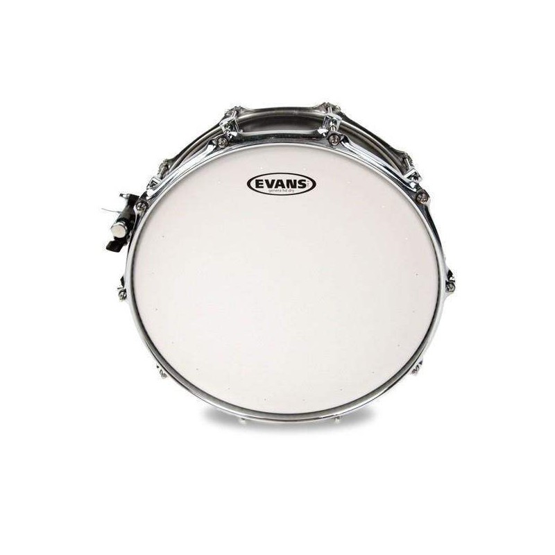 Parche batidor para caja de 14" Evans Genera HD Dry B14HDD de 2 capas blanco rugoso con muffle y agujeros.