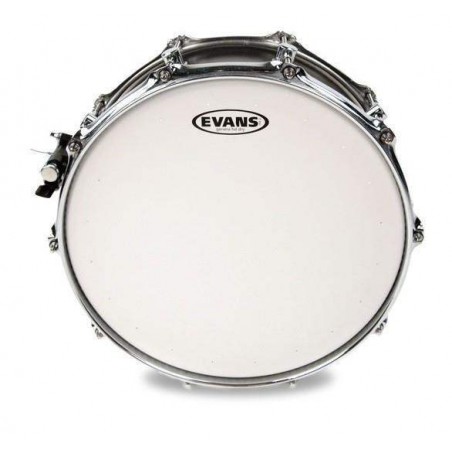 Parche batidor para caja de 14" Evans Genera HD Dry B14HDD de 2 capas blanco rugoso con muffle y agujeros. Parche batidor para caja de 14" Evans Genera HD Dry B14HDD de 2 capas blanco rugoso con muffle y agujeros.