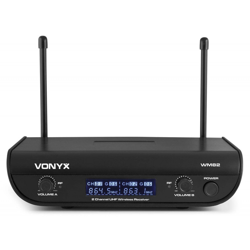 VONYX WM82B Micro inalambrico UHF 2 canales, dos micros,doble Petaca de levalier/Headset.