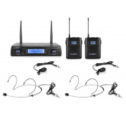 VONYX WM62B Microfono inalambrico UHF 16 Ch. doble. 2 petacas , micros levalier, y Headset