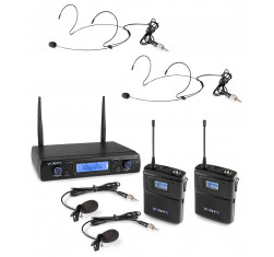 VONYX WM62B Microfono inalambrico UHF 16 Ch. doble. 2 petacas , micros levalier, y Headset 2
