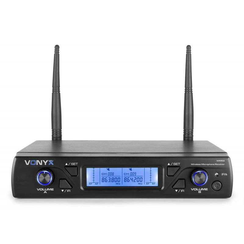 VONYX WM62 Micrófono inalámbrico UHF 16Ch con 2 micrófonos de mano