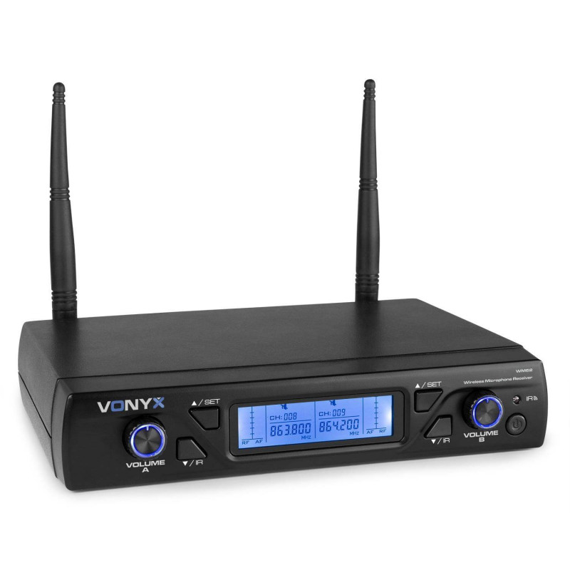 VONYX WM62 Micrófono inalámbrico UHF 16Ch con 2 micrófonos de mano