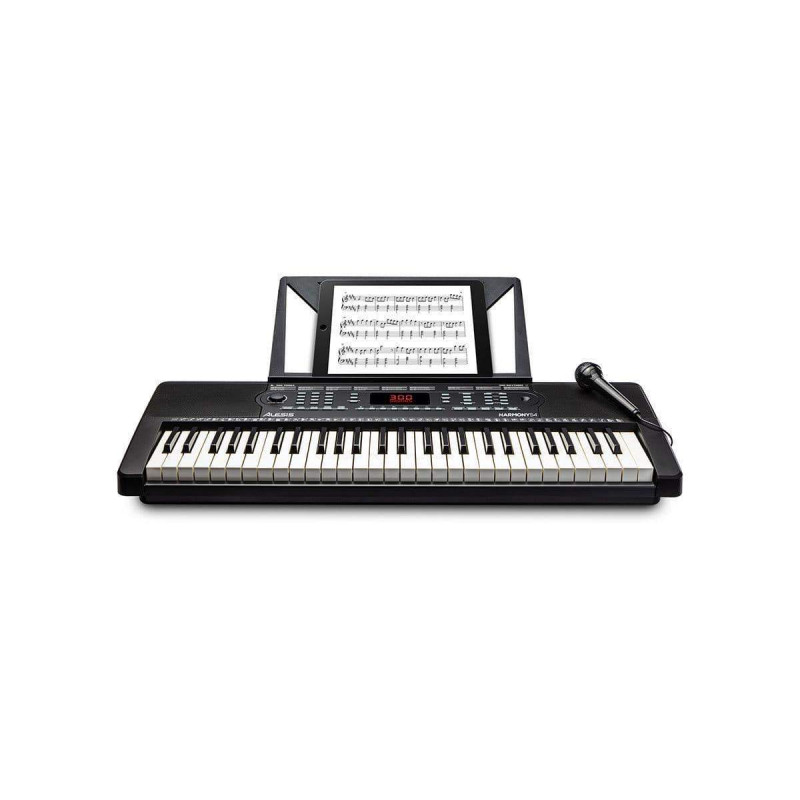 Teclado portátil Alesis Harmony 54 con 54 teclas tipo Piano, 300 sonidos, 300 Ritmos, micrófonoy adaptador de corriente.