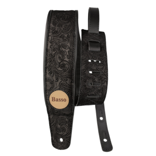 VTSL52 CORREA GUITARRA/BAJO Cuero Negro Floreada