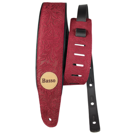 VTSL53 CORREA GUITARRA/BAJO Cuero Rojo Floreada