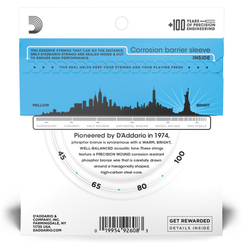 Juego de cuerdas para bajo acústico D´Addario EPBB170 de 4 cuerdas y calibre .045 - .065 - .080 - .100.