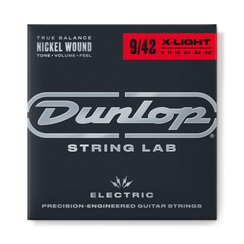 Juego de cuerdas para guitarra Eléctrica Dunlop DEN0942 Nickel Plated Steel Light 9-42. Calibre Light 9-11-16-24-32-42.