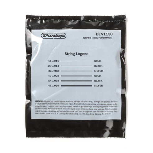 Juego de cuerdas para guitarra Eléctrica Dunlop Perfomance+ DEN1150 Nickel Wound - Medium Calibre 11-50.