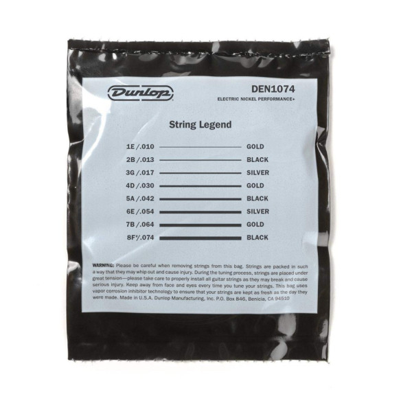 Juego de cuerdas para guitarra Eléctrica de 8 Cuerdas Dunlop Perfomance+ Nickel Wound DEN1074 10-74.