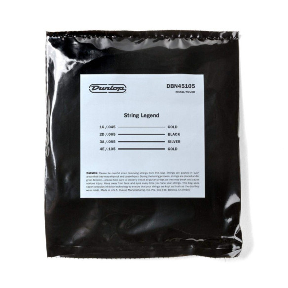 COMPRAR Juego de cuerdas para Bajo Eléctrico Nickel Dunlop DBN45105 Medium 45-105. Calibre Medium 45-65-85-105.