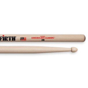 Baquetas VIC FIRTH 2B American Classic Hickory con punta de madera, ideales para rock, heavy rock, banda y prácticas.