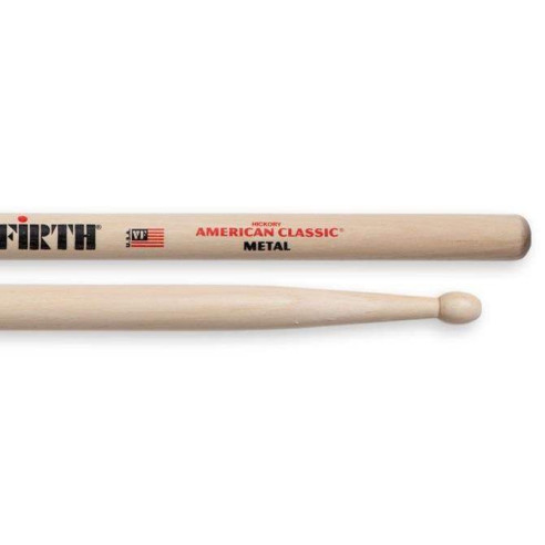 Baquetas Vic Firth CM Metal American Classic Hickory, con cabeza oval y con un extra de balance y potencia.