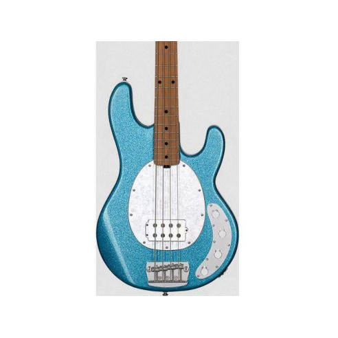 comprar nuevo Bajo eléctrico de 4 cuerdas StingRay by MusicMan RAY34 RM/M en acabado Blue Sparkle con golpeador blanco.