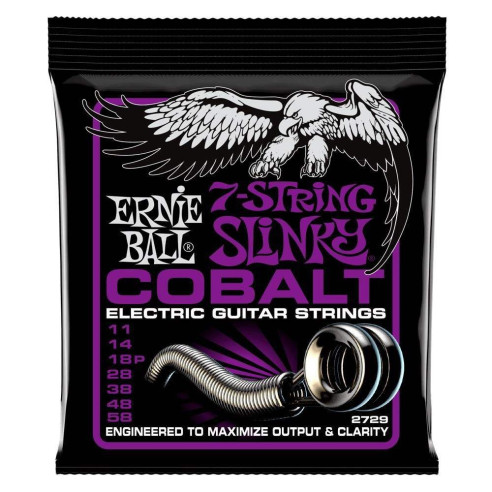 Juego de 7 Cuerdas para Guitarra Eléctrica Slinky Cobalt 11-58 Modelo 2729 , Calibre 011 .014 .018p .028 .038 .048 .058